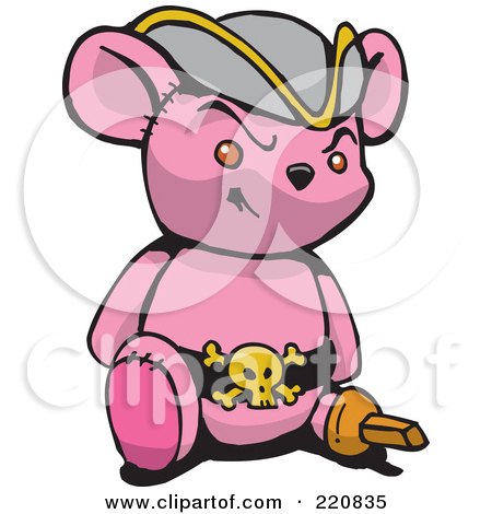 Royalty-Free (RF) Clipart Illustration of a Pink Pirate Teddy Bear With A Peg Leg by Dennis Holmes Designs
