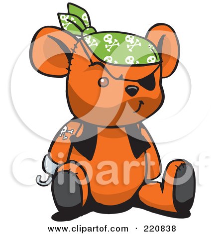 Royalty-Free (RF) Clipart Illustration of an Orange Pirate Teddy Bear With A Hook Hand by Dennis Holmes Designs
