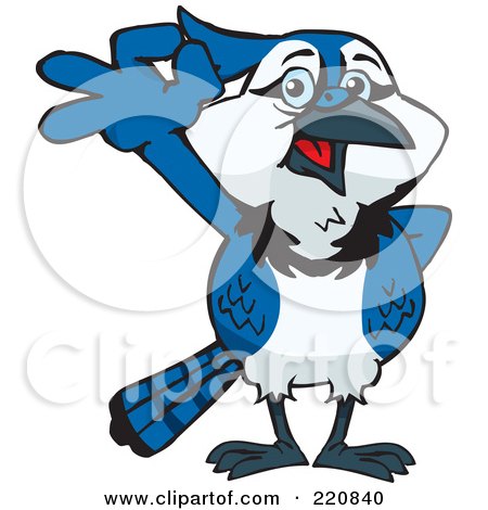 Royalty-Free (RF) Clipart Illustration of a Happy Blue Jay Gesturing Ok by Dennis Holmes Designs