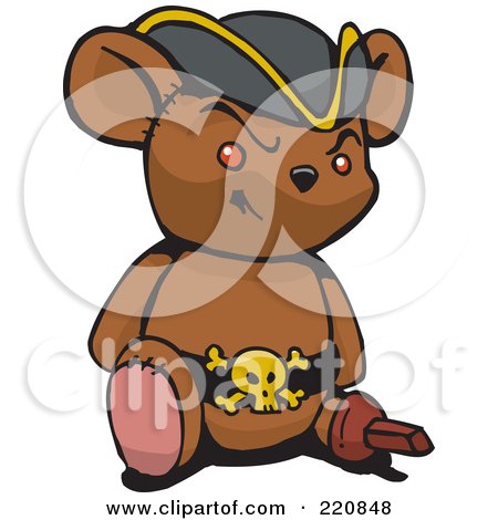Royalty-Free (RF) Clipart Illustration of a Brown Pirate Teddy Bear With A Peg Leg by Dennis Holmes Designs