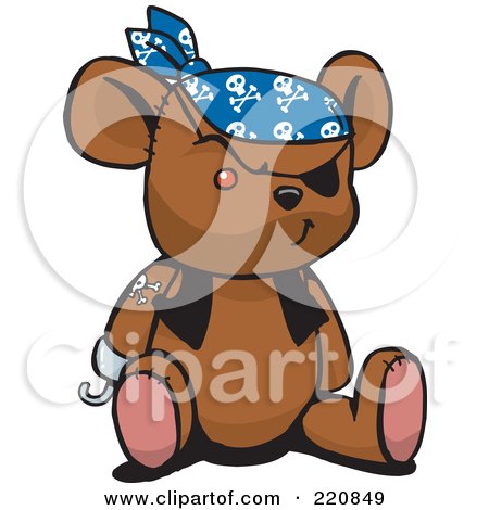 Royalty-Free (RF) Clipart Illustration of a Brown Pirate Teddy Bear With A Hook Hand by Dennis Holmes Designs