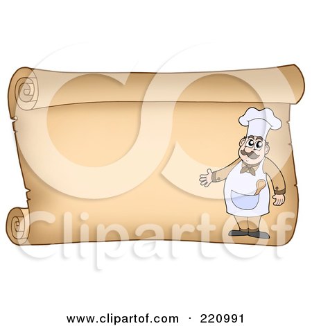 Royalty-Free (RF) Clipart Illustration of a Horizontal Parchment Sign Of A Chef Presenting by visekart