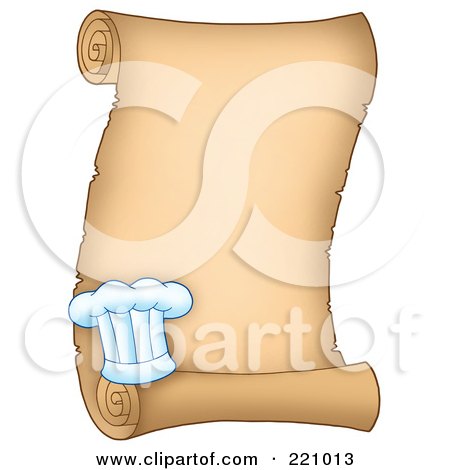 Royalty-Free (RF) Clipart Illustration of a Vertical Parchment Scroll Sign With A Chefs Hat by visekart