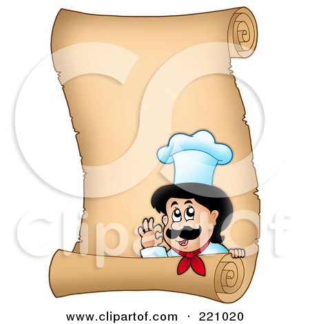 Royalty-Free (RF) Clipart Illustration of a Vertical Parchment Sign Of A Chef Gesturing Ok - 2 by visekart
