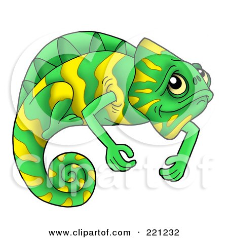 Royalty-Free (RF) Clipart Illustration of a Cute Green And Yellow Chameleon Lizard by visekart