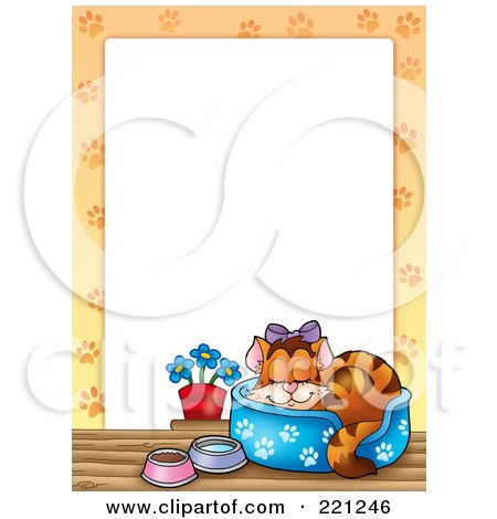 Royalty-Free (RF) Clipart Illustration of a Spoiled Sleeping Cat Border Around White Space by visekart
