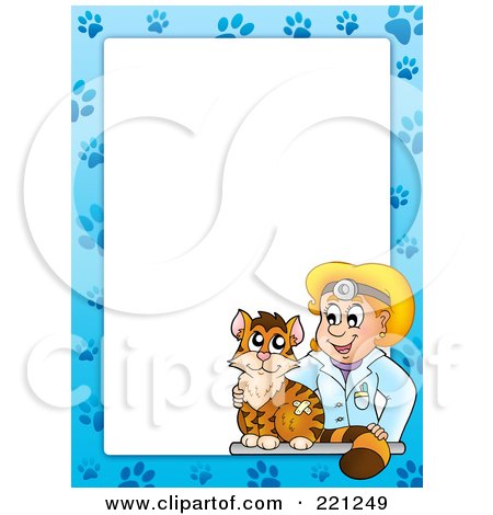 Royalty-Free (RF) Clipart Illustration of a Cat And Female Veterinarian Border Around White Space by visekart