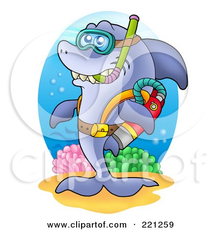 Royalty-Free (RF) Clipart Illustration of a Happy Scuba Shark With Gear by visekart