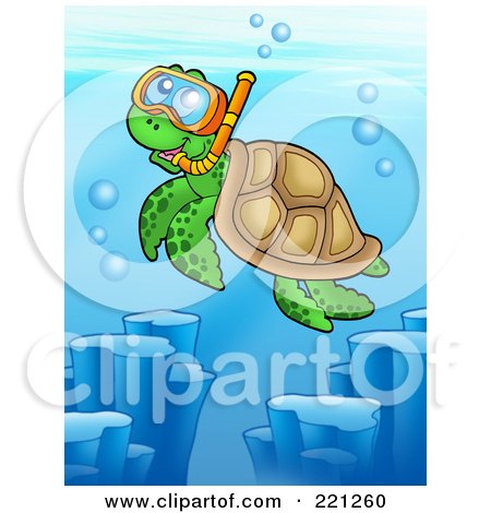 Royalty-Free (RF) Clipart Illustration of a Cute Sea Turtle Wearing Snorkel Gear by visekart