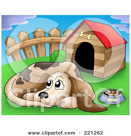 Royalty-Free (RF) Clipart Illustration of a Sad Dog With A Bowl Of Food By A Dog House - 2 by visekart