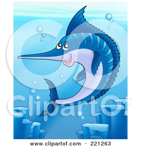 Royalty-Free (RF) Clipart Illustration of a Swimming Blue Sailfish In The Sea by visekart