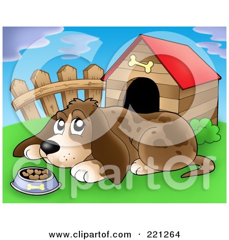 Royalty-Free (RF) Clipart Illustration of a Sad Dog With A Bowl Of Food By A Dog House - 3 by visekart