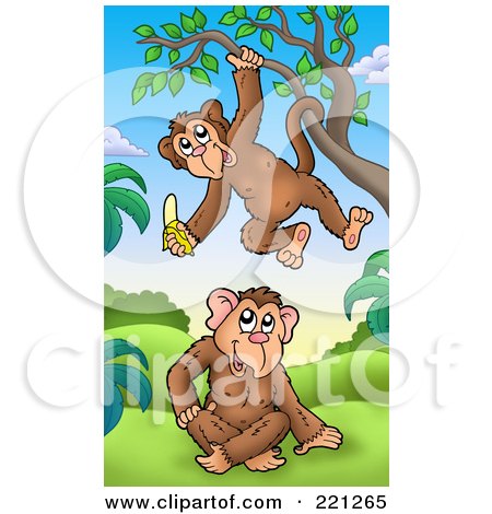 Royalty-Free (RF) Clipart Illustration of a Pair Of Monkeys By A Tree by visekart