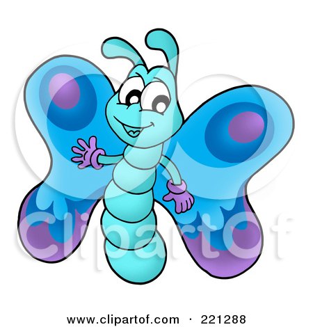 Royalty-Free (RF) Clipart Illustration of a Cute Waving Blue Butterfly by visekart