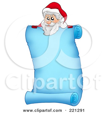 Royalty-Free (RF) Clipart Illustration of Santa Looking Over A Frozen Blue Parchment Scroll Page by visekart