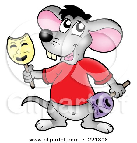 Royalty-Free (RF) Clipart Illustration of a Cute Gray Mouse Holding Face Masks by visekart