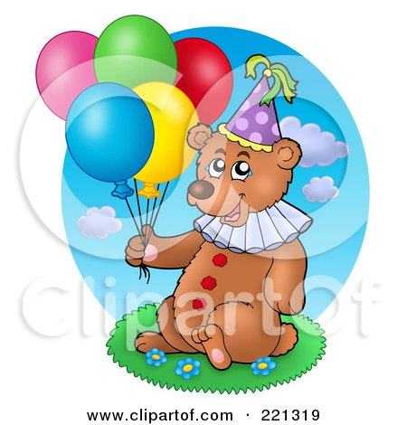 Royalty-Free (RF) Clipart Illustration of a Cute Party Bear Holding Balloons by visekart