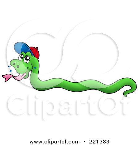 Royalty-Free (RF) Clipart Illustration of a Green Snake Wearing A Hat by visekart