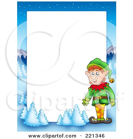 Christmas Frame Border Of An Elf With A Winter Landscape Around White ...