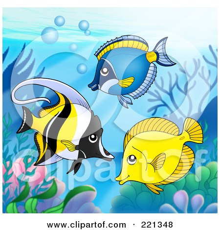 Royalty-Free (RF) Clipart Illustration of Three Marine Fish By A Reef - 2 by visekart