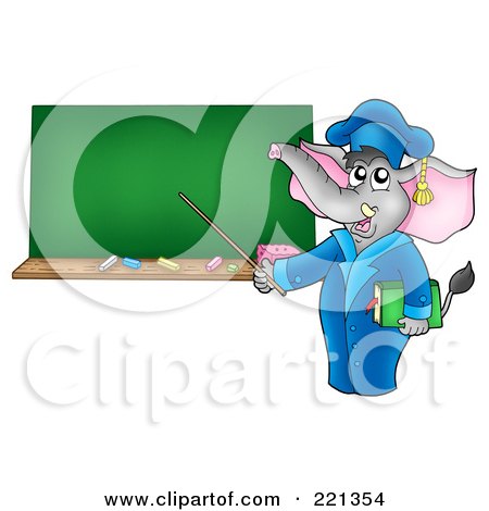 Royalty-Free (RF) Clipart Illustration of a Professor Elephant Pointing To A Blank Chalkboard by visekart