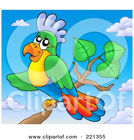 Royalty-Free (RF) Clipart Illustration of a Colorful Parrot Perched In A Tree by visekart