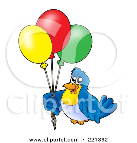 Royalty-Free (RF) Clipart Illustration of a Blue Bird Holding Party Balloons by visekart