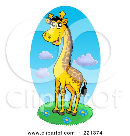 Royalty-Free (RF) Clipart Illustration of a Tall Giraffe Over Flowers by visekart