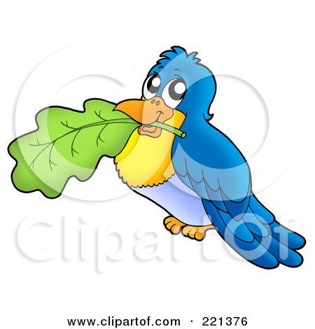 Royalty-Free (RF) Clipart Illustration of a Blue Bird Holding A Leaf In His Mouth by visekart
