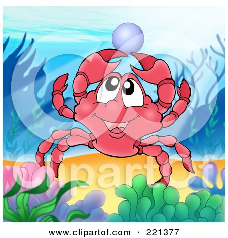 Royalty-Free (RF) Clipart Illustration of a Cute Crab Holding Up A Pearl With His Claws by visekart
