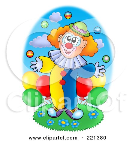 Royalty-Free (RF) Clipart Illustration of a Clown Juggling In Front Of Balloons by visekart