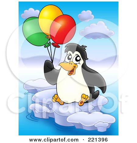Royalty-Free (RF) Clipart Illustration of a Party Penguin Sitting On Ice With Balloons by visekart
