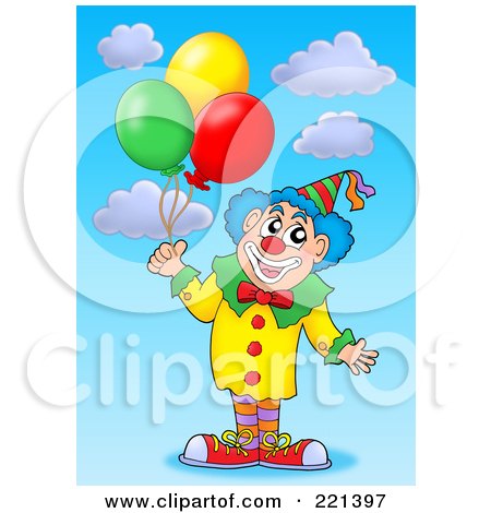 Royalty-Free (RF) Clipart Illustration of a Happy Clown Holding Three Balloons - 1 by visekart