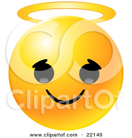 Clipart Illustration of a Yellow Emoticon Face With An Innocent Expression And A Golden Halo by Tonis Pan