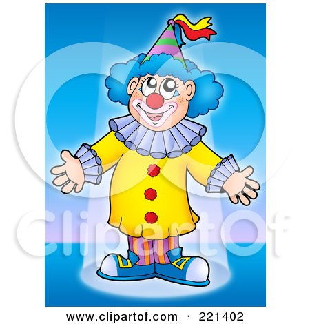 Royalty-Free (RF) Clipart Illustration of a Happy Clown In The Stage Spotlight by visekart