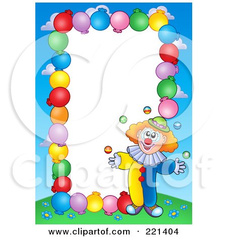 Royalty-Free (RF) Clipart Illustration of a Border Of Party Balloons, Blue Sky And A Clown Around White Space - 4 by visekart