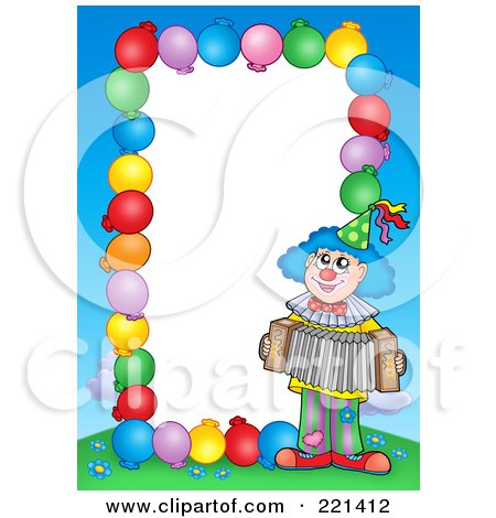 Royalty-Free (RF) Clipart Illustration of a Border Of Party Balloons, Blue Sky And A Clown Around White Space - 6 by visekart
