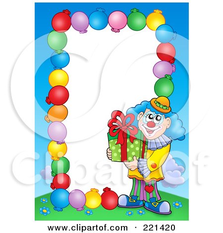 Royalty-Free (RF) Clipart Illustration of a Border Of Party Balloons, Blue Sky And A Clown Around White Space - 5 by visekart