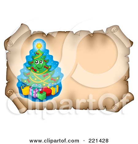 Royalty-Free (RF) Clipart Illustration of a Christmas Tree On An Aged Parchment Scroll Page by visekart