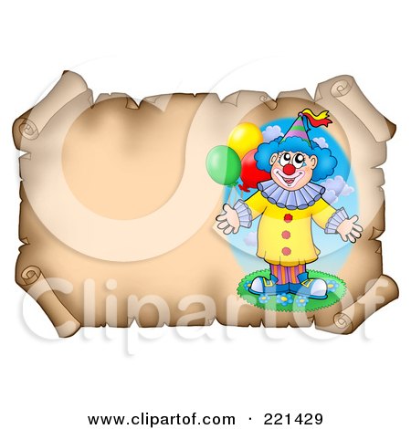 Royalty-Free (RF) Clipart Illustration of a Clown On An Aged Blank Parchment Page by visekart