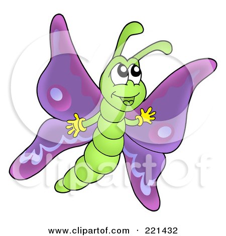 Royalty-Free (RF) Clipart Illustration of a Cute Waving Purple Butterfly by visekart
