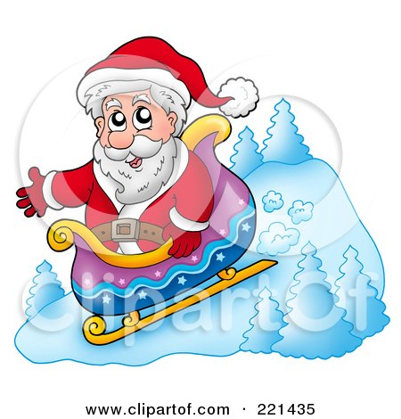 Royalty-Free (RF) Clipart Illustration of Santa Riding Downhill In A Sleigh by visekart