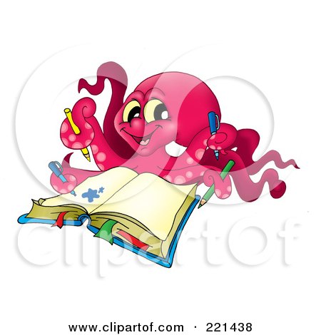 Royalty-Free (RF) Clipart Illustration of a Red Octopus Coloring With Pencils by visekart