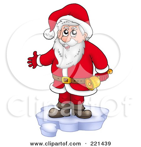 Royalty-Free (RF) Clipart Illustration of Santa Standing On Ice And Holding A Bell by visekart