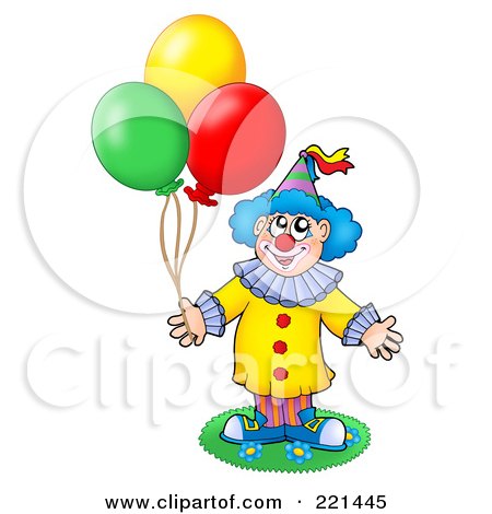 Royalty-Free (RF) Clipart Illustration of a Happy Clown Holding Three Balloons - 3 by visekart