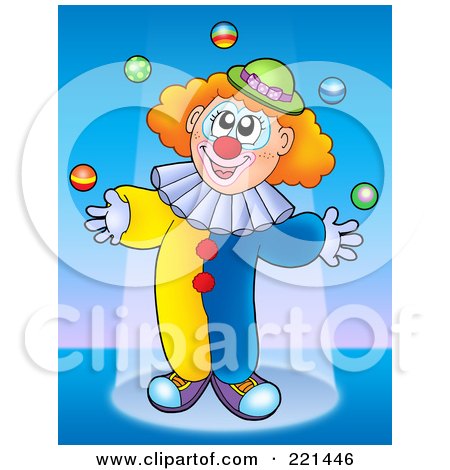 Royalty-Free (RF) Clipart Illustration of a Happy Clown Juggling In The Stage Spotlight - 2 by visekart
