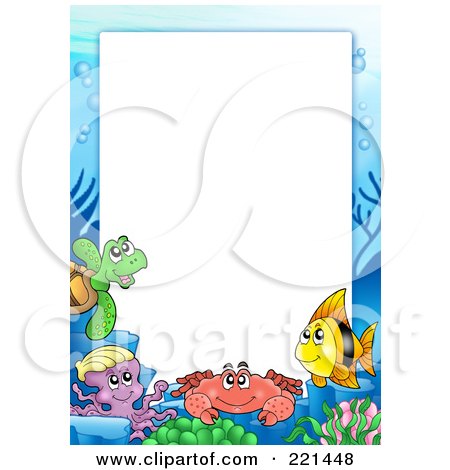 Royalty-Free (RF) Clipart Illustration of a Frame Of Sea Creatures Around White Space - 3 by visekart