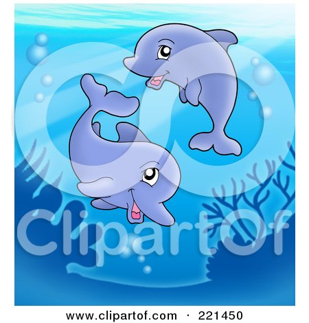 Royalty-Free (RF) Clipart Illustration of a Cute Dolphin Pair Swimming Near A Reef by visekart