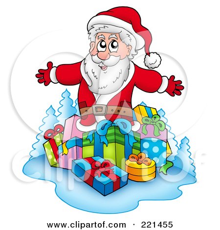 Royalty-Free (RF) Clipart Illustration of Santa Standing Over A Group Of Gifts by visekart