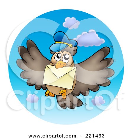 Royalty-Free (RF) Clipart Illustration of a Flying Owl With Mail In The Sky by visekart